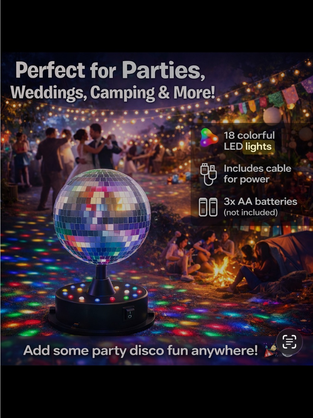 Multicolor LED Disco Ball Party Light - Mirrored Globe